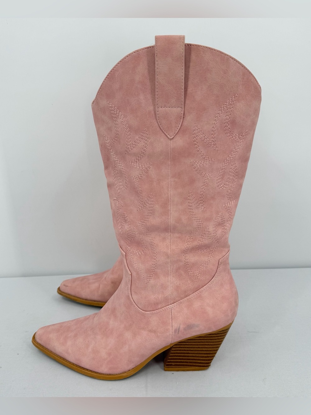 Pink Faux Leather Western Cowboy Boots 8 Pointed Toe Embroidered rodeo country - Picture 7 of 15